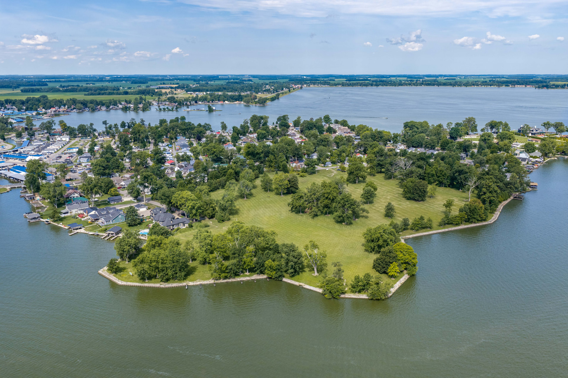 Aerial view of the Orchard Reserve property on Orchard Island, Indian Lake, Ohio